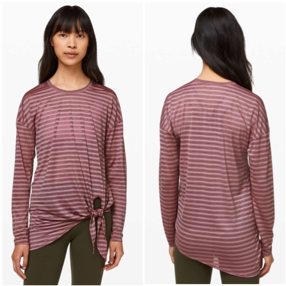 Lululemon Tie Your Practice Long Sleeve Stripe Size 0 Mauve NWT New W3CDIS
